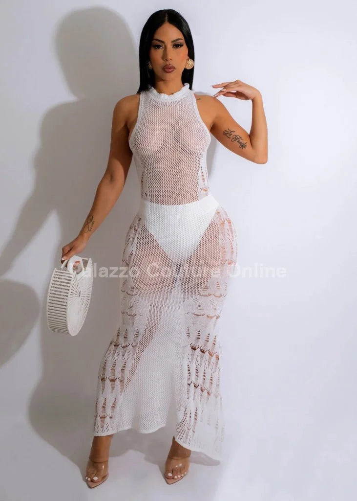 Private Island White Maxi Dress – Knit Sheer Maxi