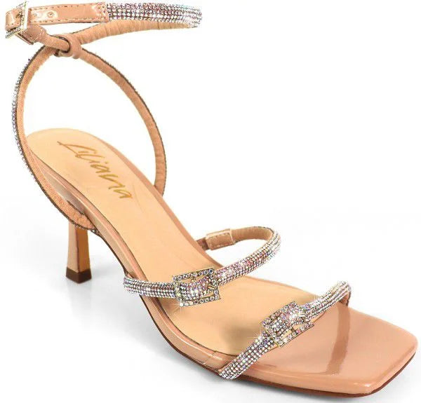 Radiance Julieta Rhinestone Buckle Heels  - (Nude)