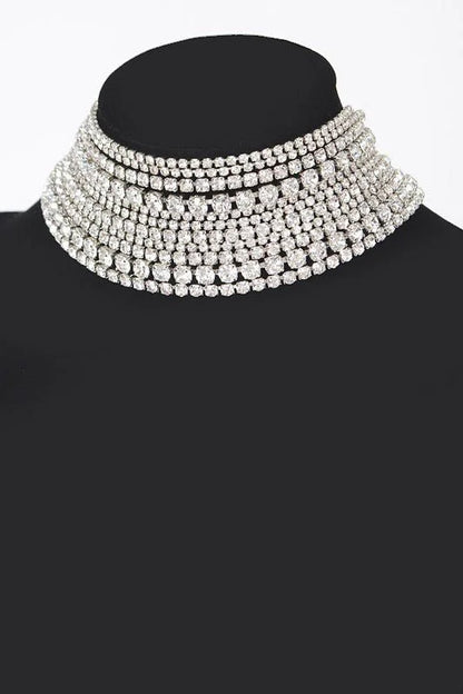 Radiant Allure Multi-Layer Rhinestone Choker - Silver
