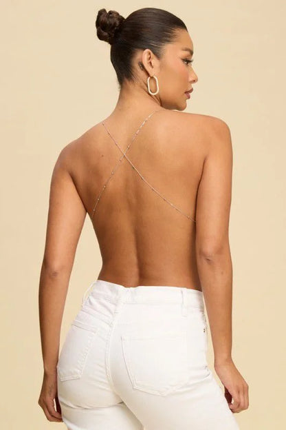 Radiant Chain Cowl Sequin Top – Blush