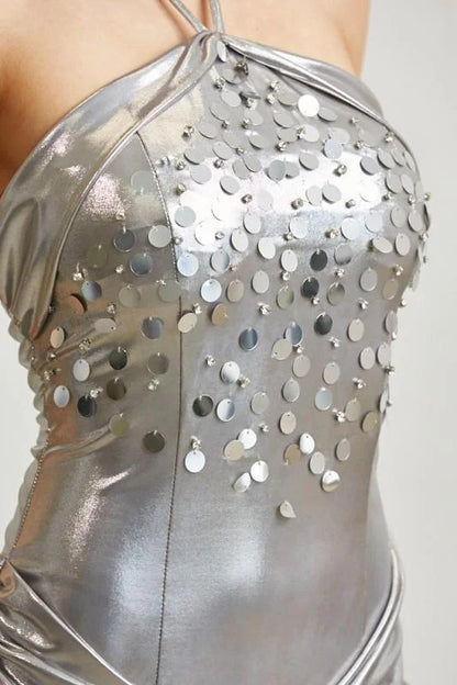 Radiant Crystal Metallic Gown - Silver