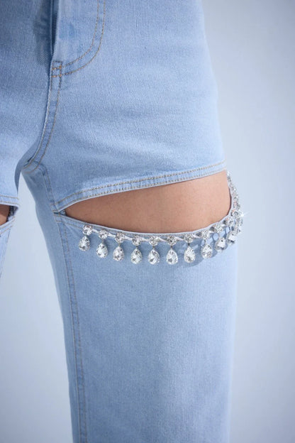 Radiant Crystal Pants and Jacket Set - Demin blue