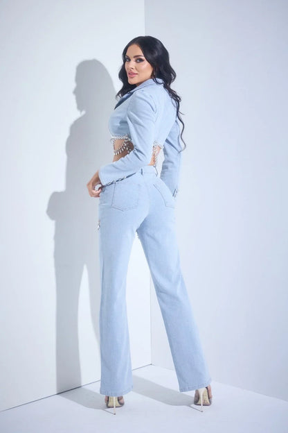 Radiant Crystal Pants and Jacket Set - Demin blue