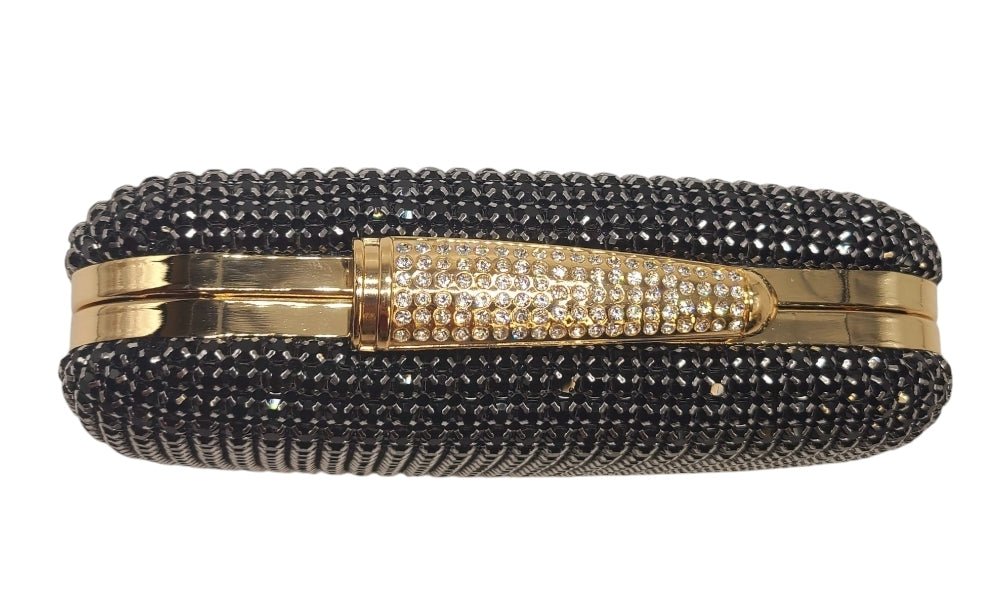 Radiant Elegance Black Crystal Clutch