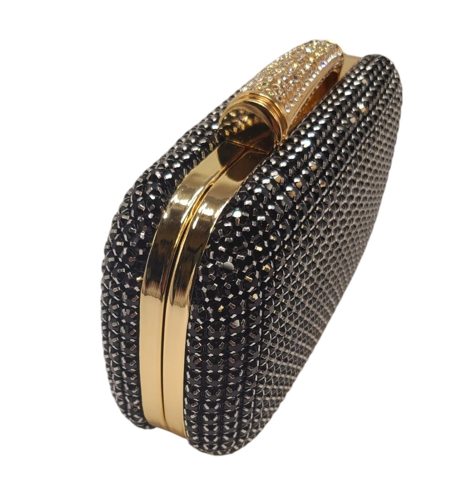 Radiant Elegance Black Crystal Clutch