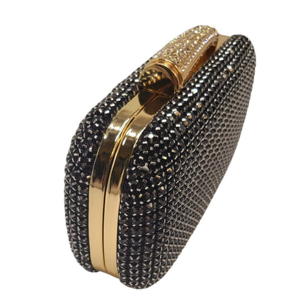 Radiant Elegance Black Crystal Clutch