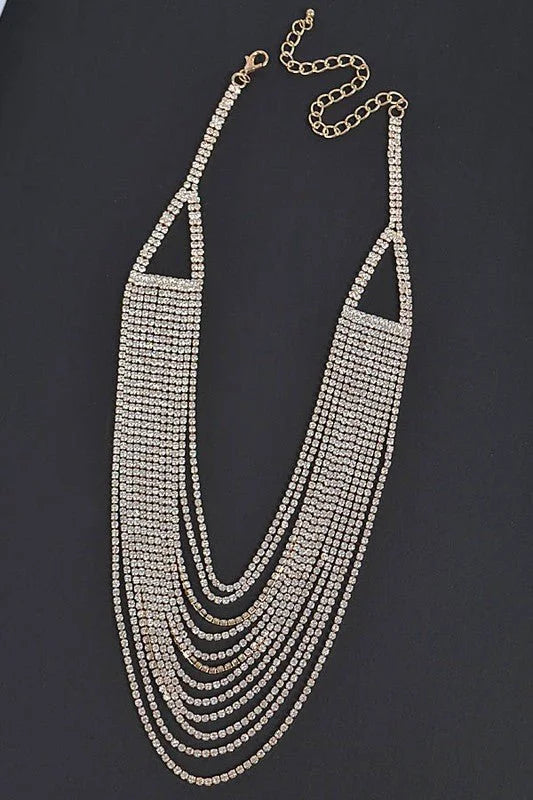 Radiant Luxe Rhinestone Layered Necklace - Gold
