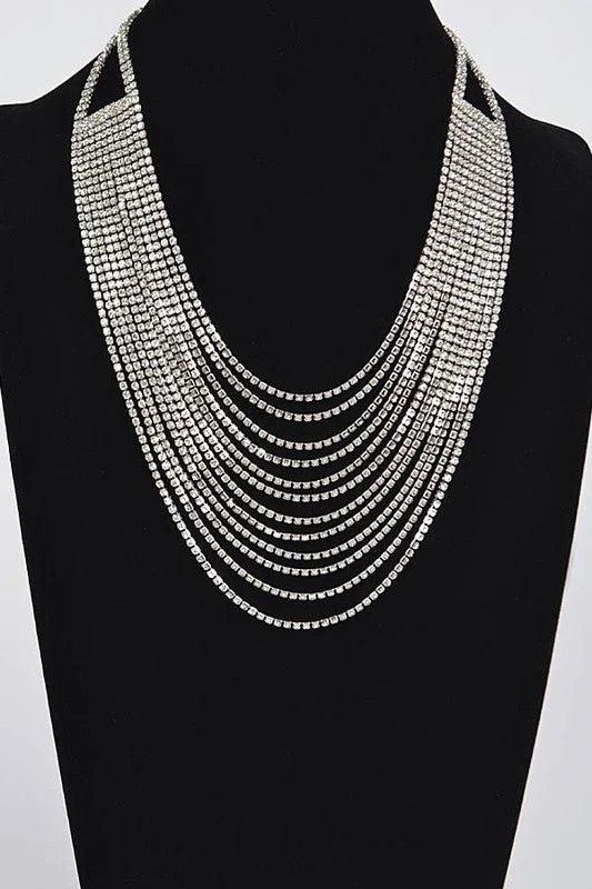 Radiant Luxe Rhinestone Layered Necklace - Silver