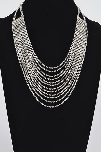 Radiant Luxe Rhinestone Layered Necklace - Silver