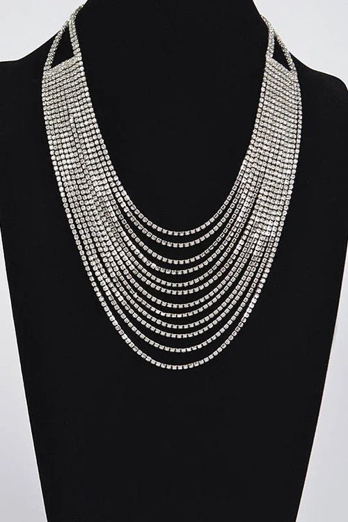 Radiant Luxe Rhinestone Layered Necklace - Silver
