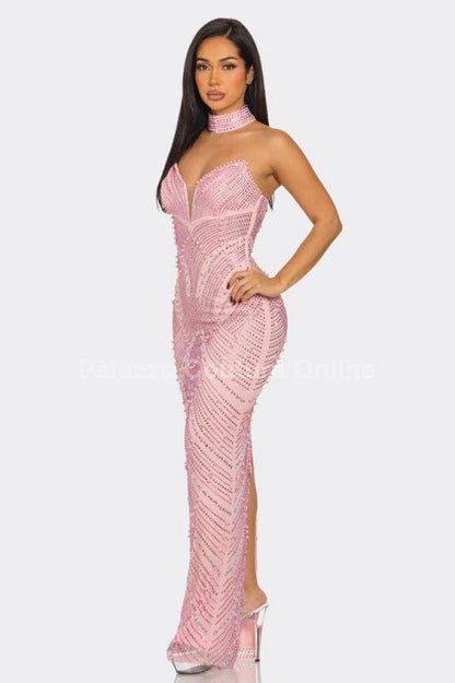 Radiant Pearl Mesh Gown Maxi Dress