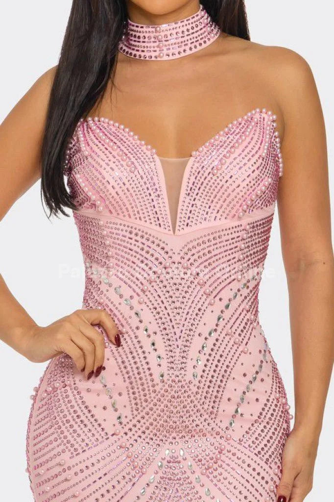 Radiant Pearl Mesh Gown Maxi Dress