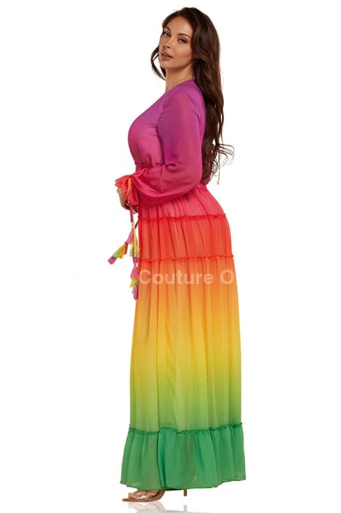 Rainbow Tassel Detailing Pleated Maxi Dress