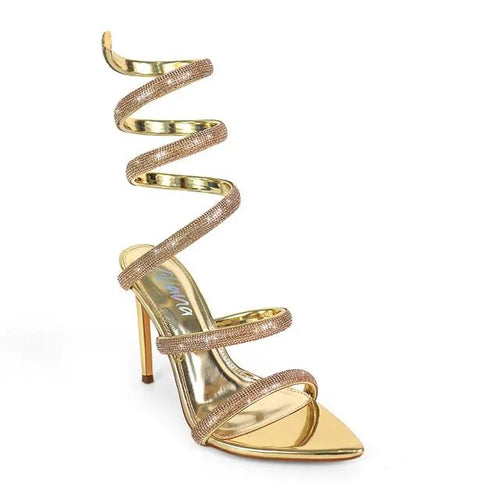 Laurent Rhinestone Spiral Heels Gold