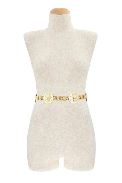 Regal Greek Coin Linked Metal Belt (Gold)
