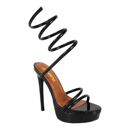 Remeo Metallic Spiral Platform Heels Black