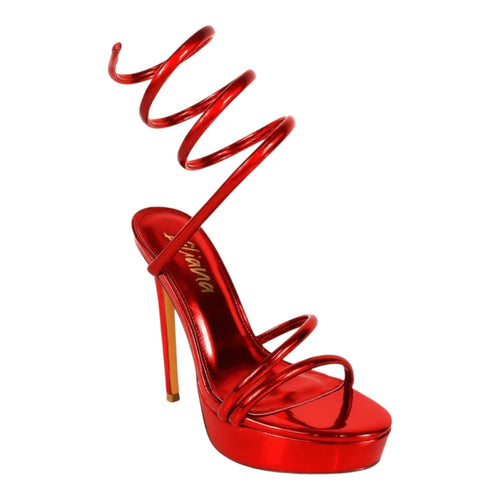 Remeo Metallic Spiral Platform Heels Red