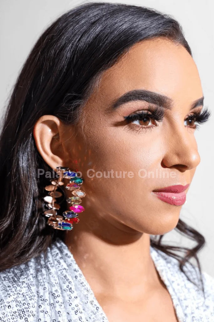 Rhinestone Hoop Earrings with Bold Statement Crystal Design