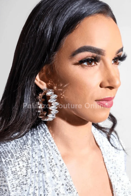 Rhinestone Hoop Earrings with Bold Statement Crystal Design