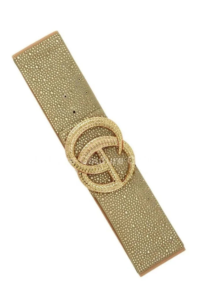 Rhinestone GO Buckle Elastic Belt (Gold)