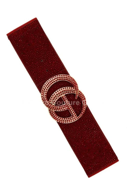 Rhinestone GO Buckle Elastic Belt (Red)