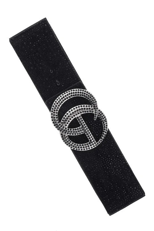 Rhinestone GO Buckle Elastic Belt - Black