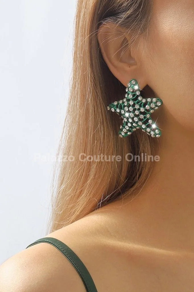 Rhinestone Starfish Earrings in Green