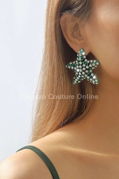 Rhinestone Starfish Earrings in Green