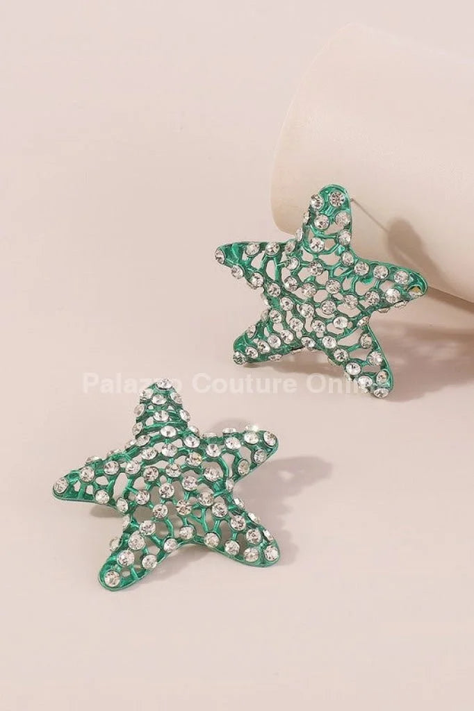 Rhinestone Starfish Earrings in Green