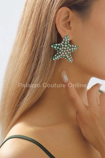 Rhinestone Starfish Earrings in Green