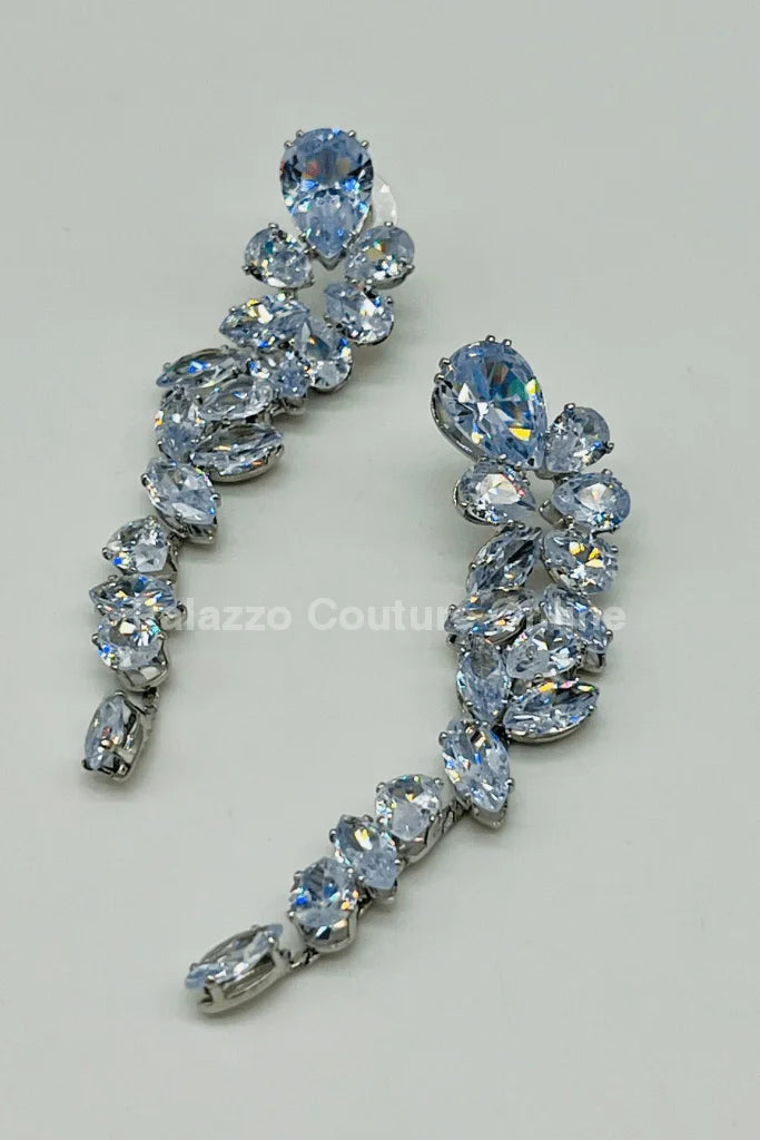 Rhinestone Teardrop Dangle Earrings (Silver)