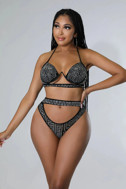 Rich Baby Black Bikini Set with Rhinestone Detail