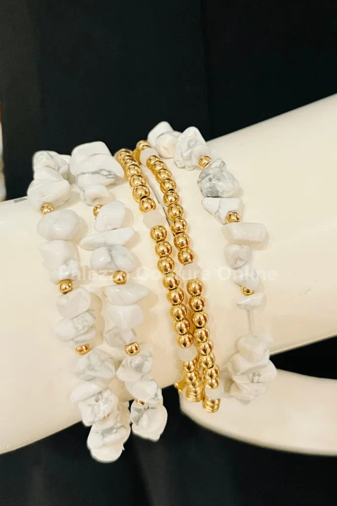 Rocio Mix  Beaded Bracelet (White & Gold)