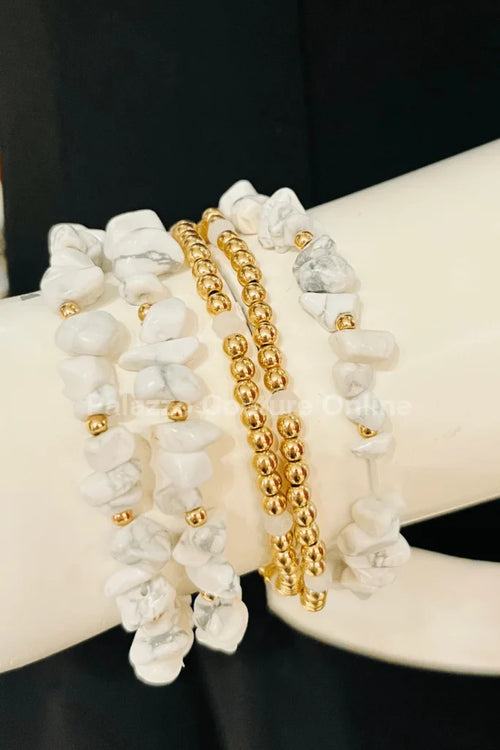 Rocio Mix  Beaded Bracelet (White & Gold)