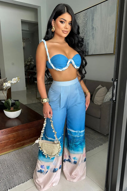 Romantic Getaway Pant Set - Blue