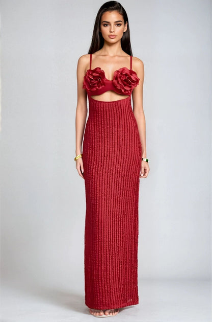 Rosette Embrace Maxi Dress – Burgundy