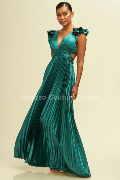 Ruffle Pleated Maxi Dress (Hunter Green)