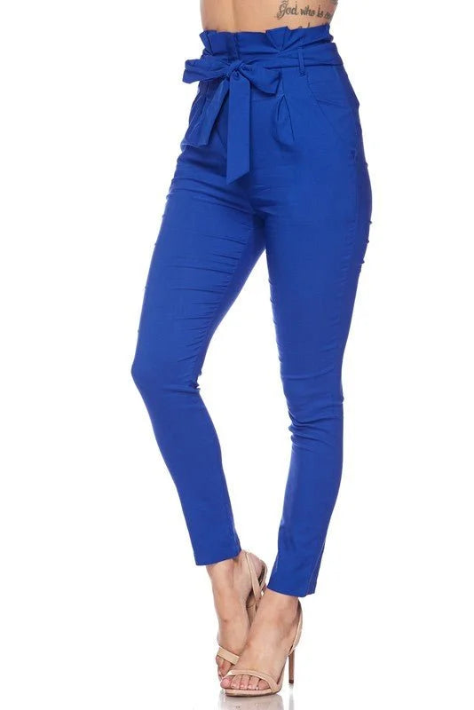 Rylee Royal Blue Pants – High Waist Tie Belt Skinny Fit