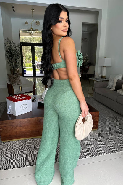 Sahara Flowers Pant Set - Sage Green