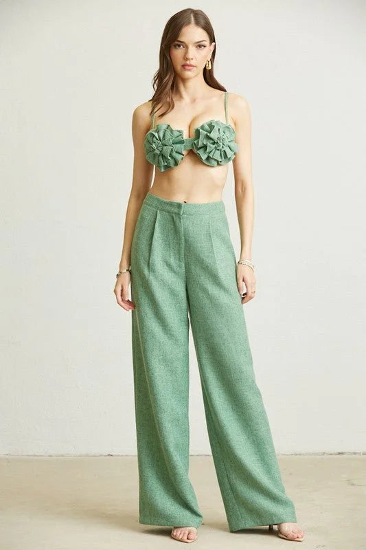 Sahara Flowers Pant Set - Sage Green