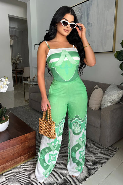 Santorini Dreams Printed Pant Set Green