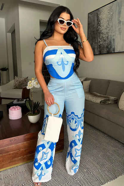 Santorini Dreams Printed Pant Set