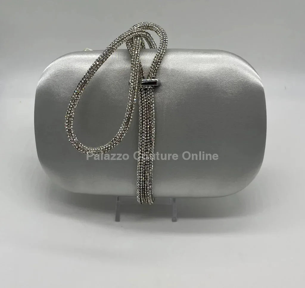Satin Night Rhinestone Silver Clutch Bag