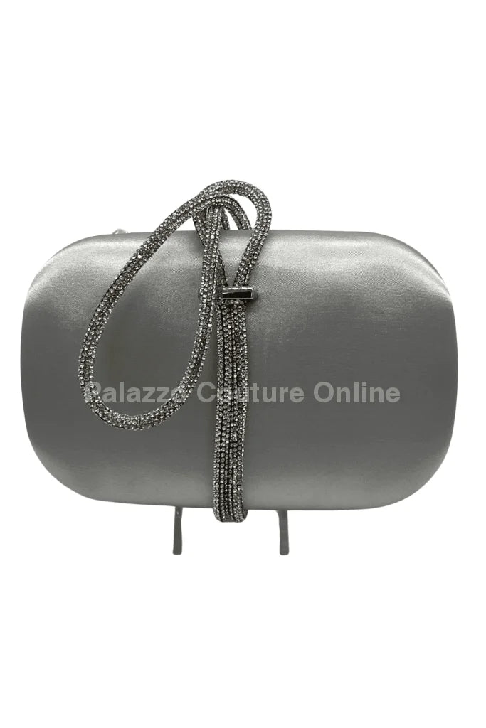 Satin Night Rhinestone Silver Clutch Bag