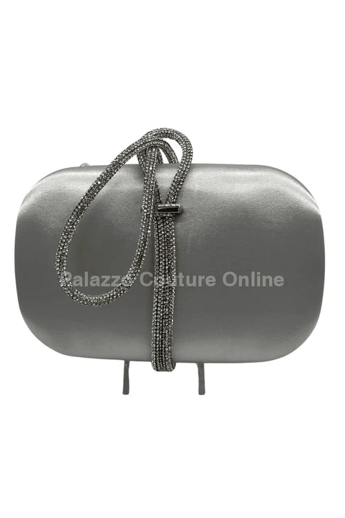Satin Night Rhinestone Silver Clutch Bag
