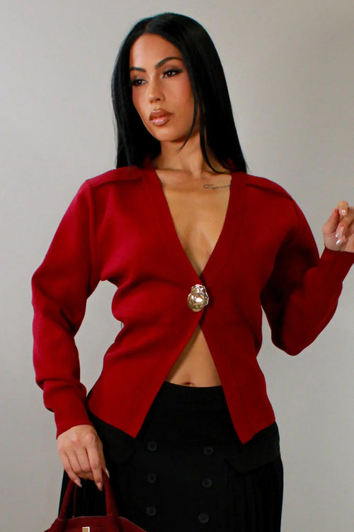 Sculpted Elegance Knit Sweater - Red
