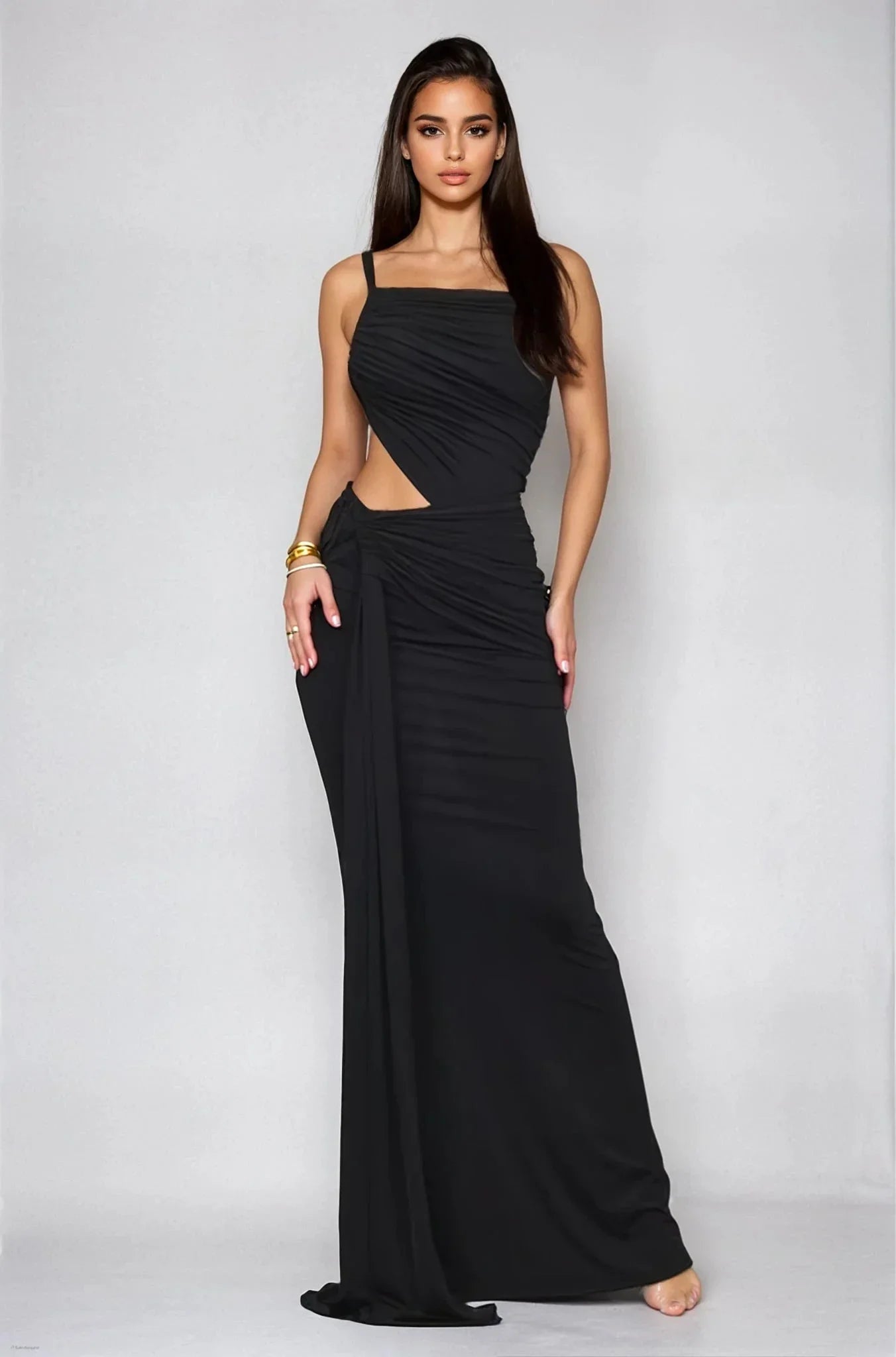 Sculpted Siren Cutout Maxi Dress- Black