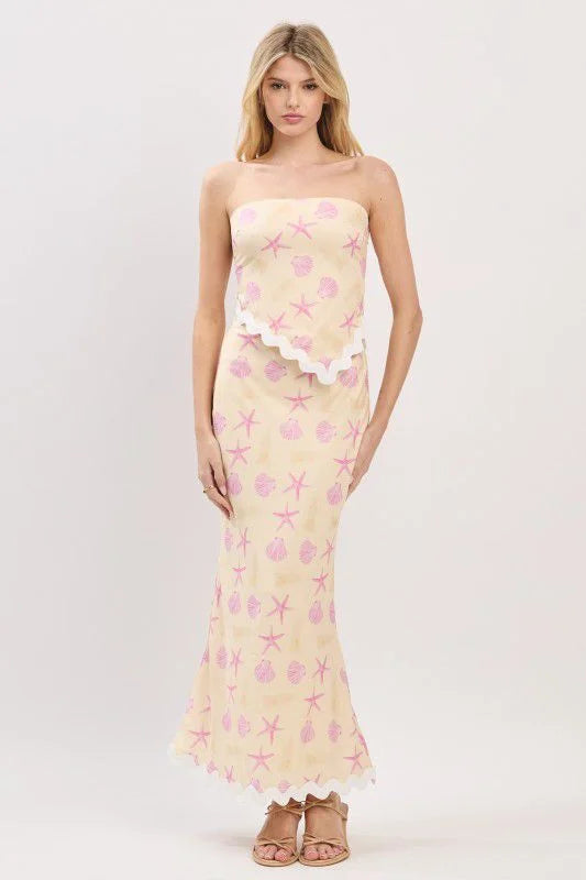 Seashell Muse Mermaid Skirt Set – Pale Yellow Two-Piece