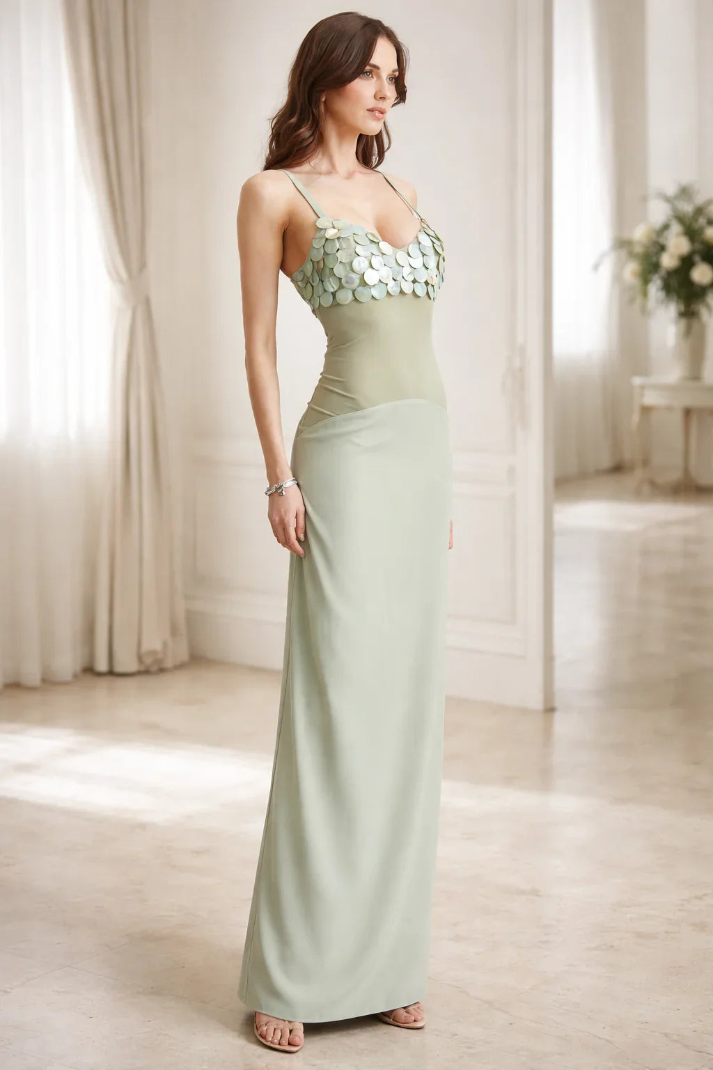 Seashell Muse Sculpted Maxi Dress - Sage