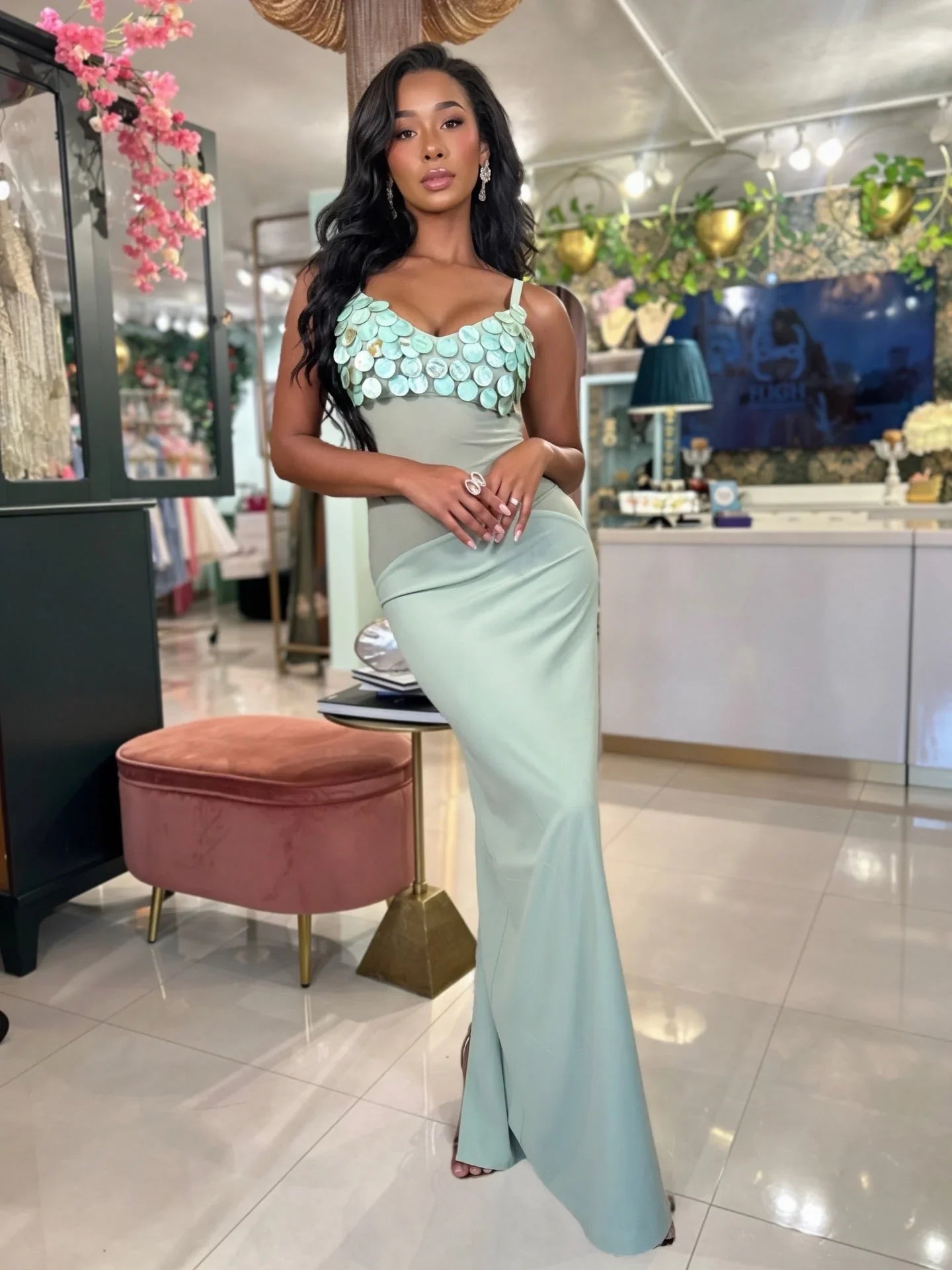 Seashell Muse Sculpted Maxi Dress - Sage